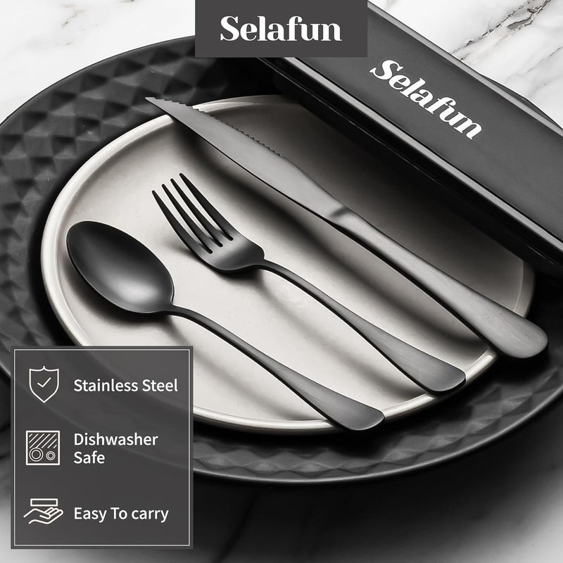 Selafun 5-pieces Travel Set with Case Portable Silverware Utensils Set for work, Stainless Steel Reusable Flatware Set Cutlery Set for Camping Picnic Hiking Office, (matte black, 5.9) - Image 5
